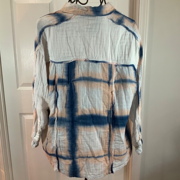 We The Free Washed Away Plaid Tie Dye Long Sleeve Cotton Top Size Small - Picture 4 of 9